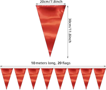 40M/130FT Red Triangle Pennant Banner Flag Metallic Fabric Bunting Garland for Christmas Graduation Wedding Engagement Anniversary Bachelorette Birthday Bridal Shower Valentines Hen Party Supplies