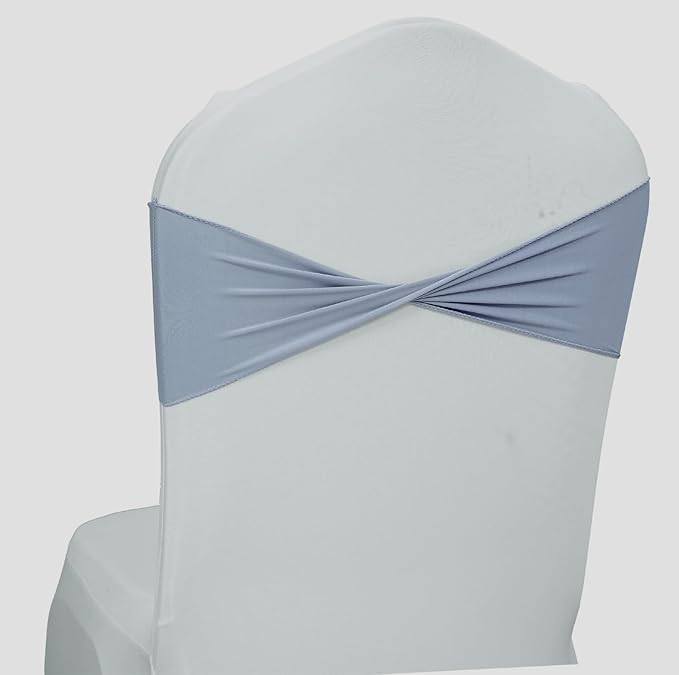 VDS Pack of 200 PCS | Dusty Blue | Spandex Chair Sashes Bows Without Buckle | Stretch Elastic Banquet Universal Folding Chair Band Tie with for Wedding Party Conference Celebration Event Decoration