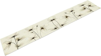 Abstract Floral Table Runner, Watercolor Transparent Beige Poppy Flowers Print Kitchen Dinning Table Runner for Indoor Outdoor Home Wedding Party Holiday, 13x108 Inch