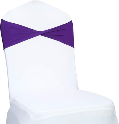 VDS Pack of 250 PCS | Purple | Spandex Chair Sashes Bows Without Buckle | Stretch Elastic Banquet Universal Folding Chair Band Tie with for Wedding Party Conference Celebration Event Decoration