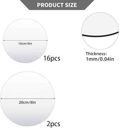 18 Pack Round Mirror Trays, Non Glass Acrylic Round Mirror Centerpieces for Wedding Tables Candle Plate Circle Mirrors Wall Mirror Tiles for Centerpieces Crafts Christmas Decorations (6inch,8inch)