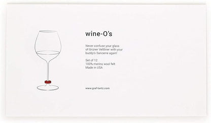 Graf Lantz - Wine-O's Merino Wool Wine Glass Charms (Rainbow) 12 Count - Drink Markers with Note Card - Reusable - 12 Colors - Boho Style - Home Decor, Party Favors & Vacation Essentials - 5mm Felt