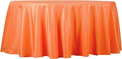 Efavormart Round Tablecloth, 132 Inch Stain & Wrinkle Resistant Washable Table Cloth, Decorative Polyester Fabric Table Cover for Banquet, Wedding, Dining- Orange