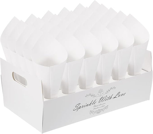 PATIKIL Wedding Confetti Cones Holder Box, 30 Holes Confetti Stand Tray Box Petals Flower Holder for Party Engagement Holiday Birthday DIY Decoration, White