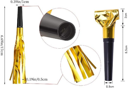 24pcs Party Blowers,Gilding Noisemakers Party Blowouts Squawkers Fringed Noise Maker,Birthday Noisemakers Birthday Blow Horns Party Whistles (Black and gold)