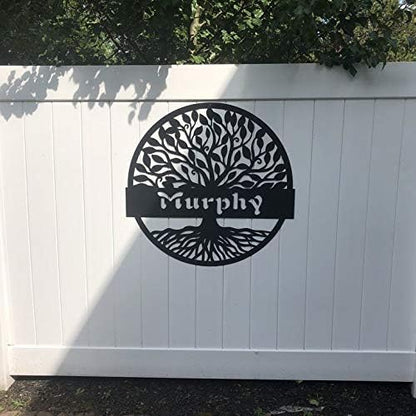 RealSteel Personalized Metal Wall Art - Custom Tree of Life Design with Family Name - Circular Metal Sign - Personalized Wedding, Anniversary, or Housewarming Gift (30")