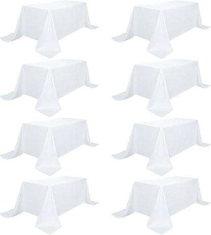 8 Pack White Table Cloth 90 x 132 Inch Rectangular Tablecloths for 6 Foot Rectangle Tables, Wrinkle Resistant White Tablecloth Washable Polyester Fabric Table Covers for Party Wedding Banquet