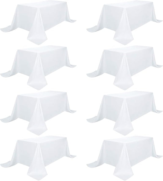 8 Pack White Table Cloth 90 x 132 Inch Rectangular Tablecloths for 6 Foot Rectangle Tables, Wrinkle Resistant White Tablecloth Washable Polyester Fabric Table Covers for Party Wedding Banquet