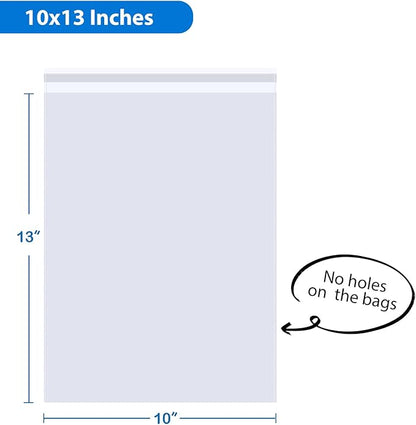 PigPotParty 10"x13" Self-Sealing Clear Cellophane T-Shirt Bags with Adhesive, 100 Pack Plastic Cello Packaging for Clothes, Gifts, Magazines, A4, Envelope, Letter & Small Business Use