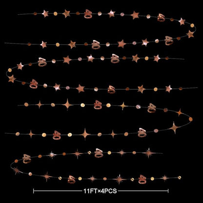Rose Gold 40th Birthday Decorations Number 40 Circle Dot Twinkle Star Garland Metallic Hanging Streamer Bunting Banner Backdrop for Women 40 Year Old Birthday Forty Anniversary Party Supplies