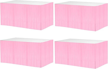 4 Pack 29x108 Inch Metallic Foil Fringe Tinsel Table Skirts for Rectangle Tables Streamer Backdrop for Wedding, Birthday, Parade Floats, Christmas, Halloween Party Decoration(Macaron Pink)