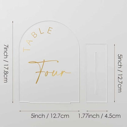 JINMURY Frosted Arch Wedding Table Numbers 1-20 with Stands, 5x7 Inch Acrylic Arch Sign with Golden Lettering, Frosted Acrylic Table Numbers for Wedding Reception