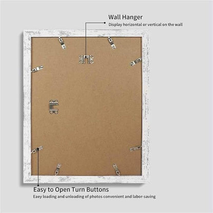 11x14 Picture Frame Set of 4 with Tempered Glass, Distressed White Frame Display 8x10 Picture with Mat or 11 x 14 Without Mat, Wood Rustic Photo Frames for Horizontal or Vertical Wall Mounting