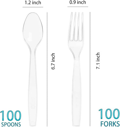 200 Count Plastic Silverware, Heavy Weight Plastic Forks Spoons Disposable Utensils Cutlery Set for Wedding Party Supplies Everyday Use