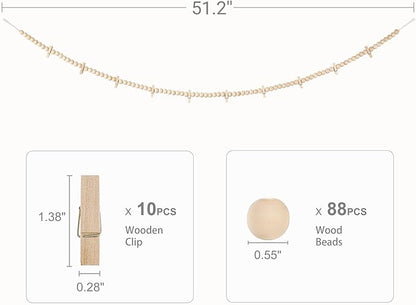Mkono Hanging Photo Display with Clips, Boho Wooden Bead Garland Banner, Collage Card Picture Kids Art Holder String with 10 Clips for Christmas Bedroom Dorm Decor, Teen Girl Gifts, Brown, 2 Pack