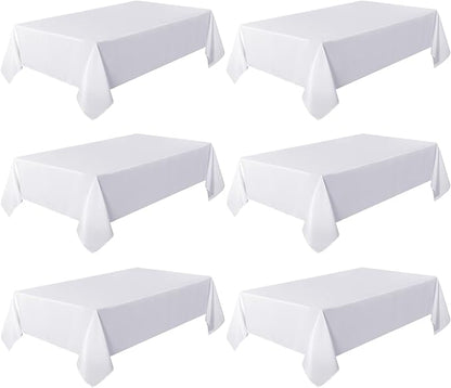 sancua 6 Pack White Tablecloth 60 x 120 Inch, Rectangle Table Cloth for 8 Feet Tables - Stain and Wrinkle Resistant Washable Polyester Table Cover for Dining Tables, Buffet Parties and Camping