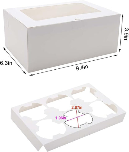 10-Set Cupcake Boxes with Inserts and Window Hold 6 Cupcakes,Cupcake Containers Bakery Cake Box,Pastry Carrier For Donut Cookie Treat Muffin Chocolate Bombs,9.4x6.3x3.9 In