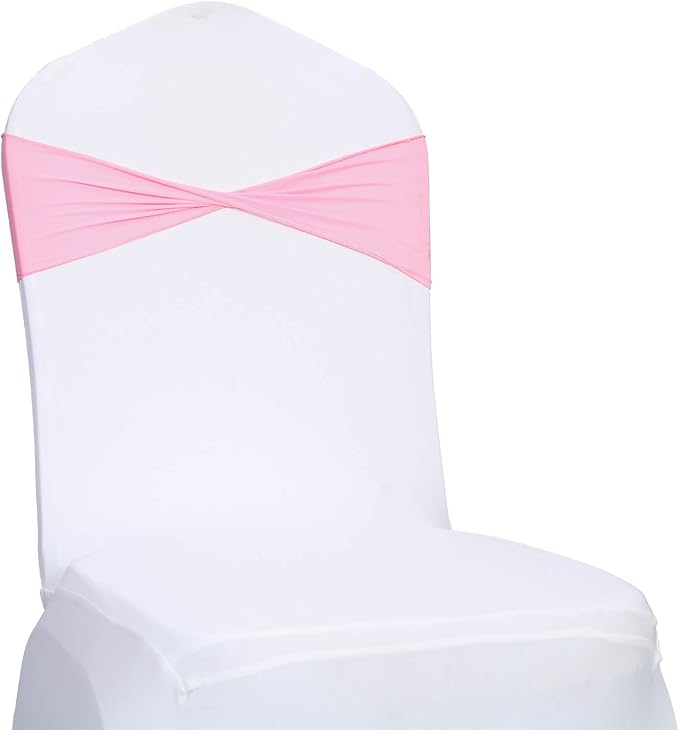 VDS Pack of 50 PCS | Pink | Spandex Chair Sashes Bows Without Buckle | Stretch Elastic Banquet Universal Folding Chair Band Tie with for Wedding Party Conference Celebration Event Decoration