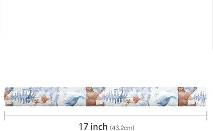 LeZakaa Christmas Wrapping Paper Roll, Winter Forest Animal Gift Wrap with Deer Bear Rabbit Snowflake Design, Watercolor Style, for Xmas Presents Family Gatherings, Holiday, Mini Roll 17 in x 16.4 Ft