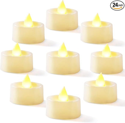 Homemory 24-Pack Flameless LED Tea Lights Candles Battery Operated, 200+Hour Fake Electric Candles TeaLights for Votive, Halloween, Ofrenda, Diya, Wedding Centerpiece Table Decor, Funeral, Christmas