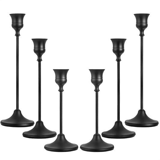 CHILL RECIPE Black Candlestick Holder Tall Taper Candle Holder for Home Decor Table Centerpiece Party Festival Decorations Halloween Decoration (2 Set 6Pcs)