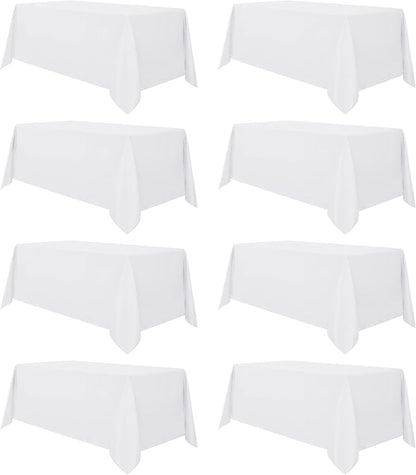sancua 8 Pack White Tablecloth 90 x 132 Inch - Rectangle Table Cloth for 6 Feet Tables Stain and Wrinkle Resistant Washable Polyester Table Cover for Dining Wedding Banquet Party Buffet Restaurant
