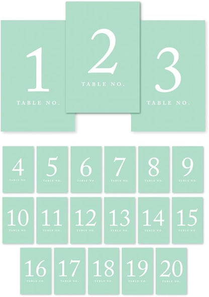 Andaz Press Table Numbers 1-20 on Perforated Paper, Mint Green, 4x6-inch Single Sided Sign, 1-Set, For Weddings, Graduation