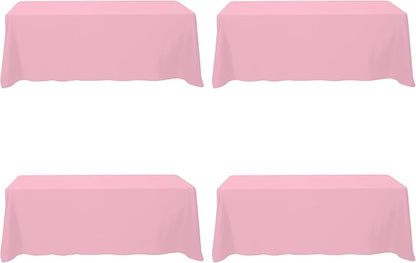 BRILLMAX 4 Pack Pink Tablecloths for 8 Foot Rectangle Tables 90 x 156 Inch - 8ft Rectangular Bulk Linen Polyester Fabric Washable Cloth Cover for Wedding Reception Banquet Birthday Party