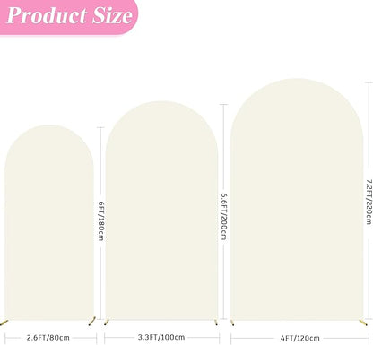 Fomcet Set of 3 Wedding Arch Covers 6FT, 6.6FT, 7.2FT Ivory 2-Sided Round Top Spandex Arch Backdrop Cover Fitted Fabric for Birthday Party Baby Shower Wedding Arch Stand Decoration
