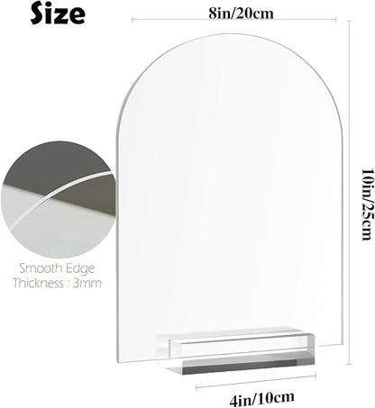 6 Pack 8x10 Inch Frosted Arch Acrylic Sign with Stands, Frosted Table Signs, Arched Round Top Acrylic Sheet, DIY Arch Signs Blank for Wedding Table Number Menu Bar List Sign