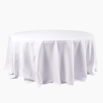 Efavormart Round Tablecloth, 120 Inch Stain & Wrinkle Resistant Washable Table Cloth, Decorative Polyester Fabric Table Cover for Banquet, Wedding, Dining - White