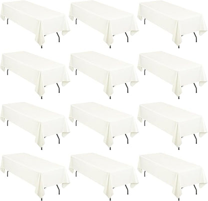 12 Pack 60 x 126 Inch Rectangle Tablecloth Ivory Polyester Tablecloth for 8 Ft Rectangle Tables, Washable Fabric Table Cloth for Wedding Dining Table Buffet Parties Camping