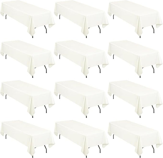 12 Pack 60 x 126 Inch Rectangle Tablecloth Ivory Polyester Tablecloth for 8 Ft Rectangle Tables, Washable Fabric Table Cloth for Wedding Dining Table Buffet Parties Camping