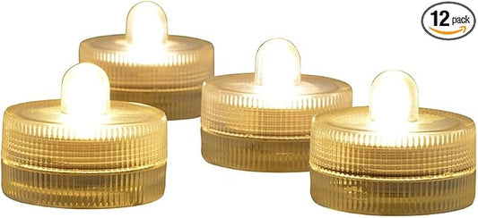 Halloween Lights Submersible LED Lights cr2032 Battery Powered Underwater Waterproof LED Tea Light for Events Wedding Centerpieces Vase Floral Xmas Home Decor Lighting(Pack of 12) (Warm White)