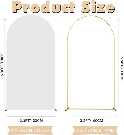 6.6FT Wedding Arch Backdrop Stand and White Arch Cover, White Spandex Fitted Backdrop Cover and Gold Wedding Arch Frame for Birthday Party Wedding Ceremony Bridal Baby Shower, Parties Decoration.