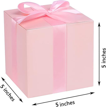 COTOPHER Small Gift Boxes 25 Pack 5x5x5 inches Pink Gift Boxes with Lids for Gifts, Crafting, Wedding Party Favor, Cupcake Boxes, Candy, Bridesmaids Proposal Box with Ribbons and Stickers