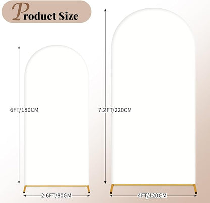 Wedding Arch Cover 6FT 7.2FT Arch Backdrop Cover Fitted Spandex Covers Set of 2 Round Top Chiara Arches Backdrop Stand Covers for Party Birthday Decoration（White