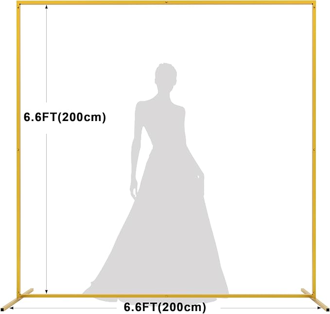 Asee'm 6.6FTx6.6FT Gold Wedding Arch Backdrop Stand Square Metal Rectangular Arch Frame for Ceremony Party Birthday Bridal Baby Shower Anniversary Arbor Balloon Decoration