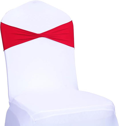 MDS Pack of 25 Spandex Chair Sashes Bows Elastic Stretch Dining Chair Bands Ties Without Slider Buckle Universal fits for Wedding Baby Shower Birthday Party Banquet Event Decoration - Red