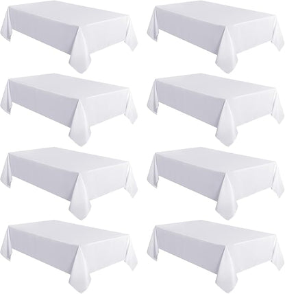 sancua 8 Pack White Tablecloth 60 x 120 Inch, Rectangle Table Cloth for 8 Feet Tables - Stain and Wrinkle Resistant Washable Polyester Table Cover for Dining Tables, Buffet Parties and Camping