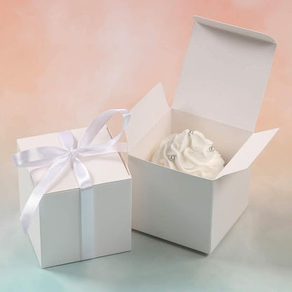COTOPHER 25pcs Wedding Favor Boxes, Paper Gift Boxes 3x3x3 Inches Small Gift Boxes with Ribbons for Gifts, Crafting, Cupcake, Candy, Bridesmaid Proposal