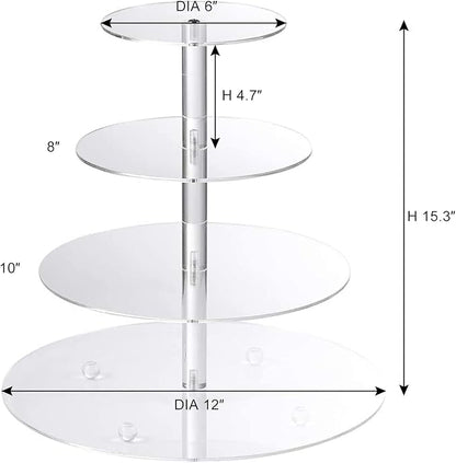 Boxalls Cupcake Stand, 4 Tier Round Acrylic Cupcake Display Stand Holder, Clear Dessert Pastry Tower for Wedding, Birthday, Theme Party, Baby Shower