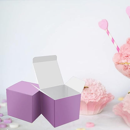 25 Pcs Purple Paper Gift Boxes, Small Candy Treat Boxes Bulk, 3x3x3 inch Gift Box with Lids for Party Favors, Birthday Gifts, Wedding Gifts