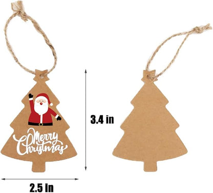 LOKIPA 120 Pieces Christmas Kraft Paper Gift Tags, Xmas Tree Present Hang Labels with 230 Feet Jute Twine Baker Twine for DIY Art Crafts