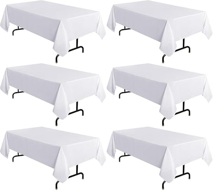 sancua 6 Pack White Tablecloth 60 x 120 Inch, Rectangle Table Cloth for 8 Feet Tables - Stain and Wrinkle Resistant Washable Polyester Table Cover for Dining Tables, Buffet Parties and Camping