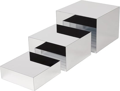 3 Pcs Acrylic Risers for Display, Acrylic Cube Box Food Display Risers Stand Shelf for Catering Dessert Collectibles Jewelry Figures Party (Silver3pc)