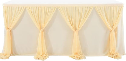 9ft Champagne Table Skirt for Weddings Table Cloth Elegant Tutu Table Skirt Cover for Birthday Party Baby Shower Dessert Buffet Banquet Decorations