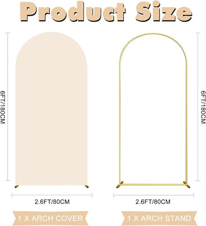 6FT Wedding Arch Backdrop Stand and Beige Arch Cover, Beige Spandex Fitted Backdrop Cover and Gold Wedding Arch Frame for Birthday Party Wedding Ceremony Bridal Baby Shower, Parties Decoration.