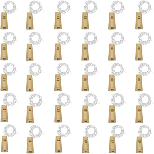 Wine Bottle Lights with Cork, Battery Operated 30 Pack 20 LED Cork Shape Silver Wire Fairy Mini String Lights(No Bottles) for DIY, Party, Decor, Christmas, Halloween,Wedding (30, Cool White)