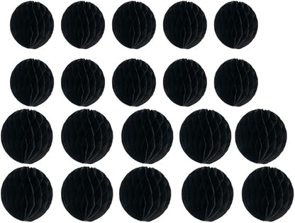20pcs Honeycomb Flower Balls Party Honeycomb Balls Decoration Paper Flower Balls Tissue Paper Flower Ball Pom Poms Ball for Birthday Wedding Home Decor (3inch+6inch, Black)